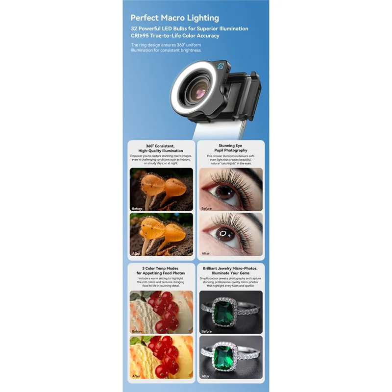 ABGN 10-20X Zoom Macro Lens With LED Fill Light Universal Clamp HD Camera Lens Kit For Iphone Smartphones