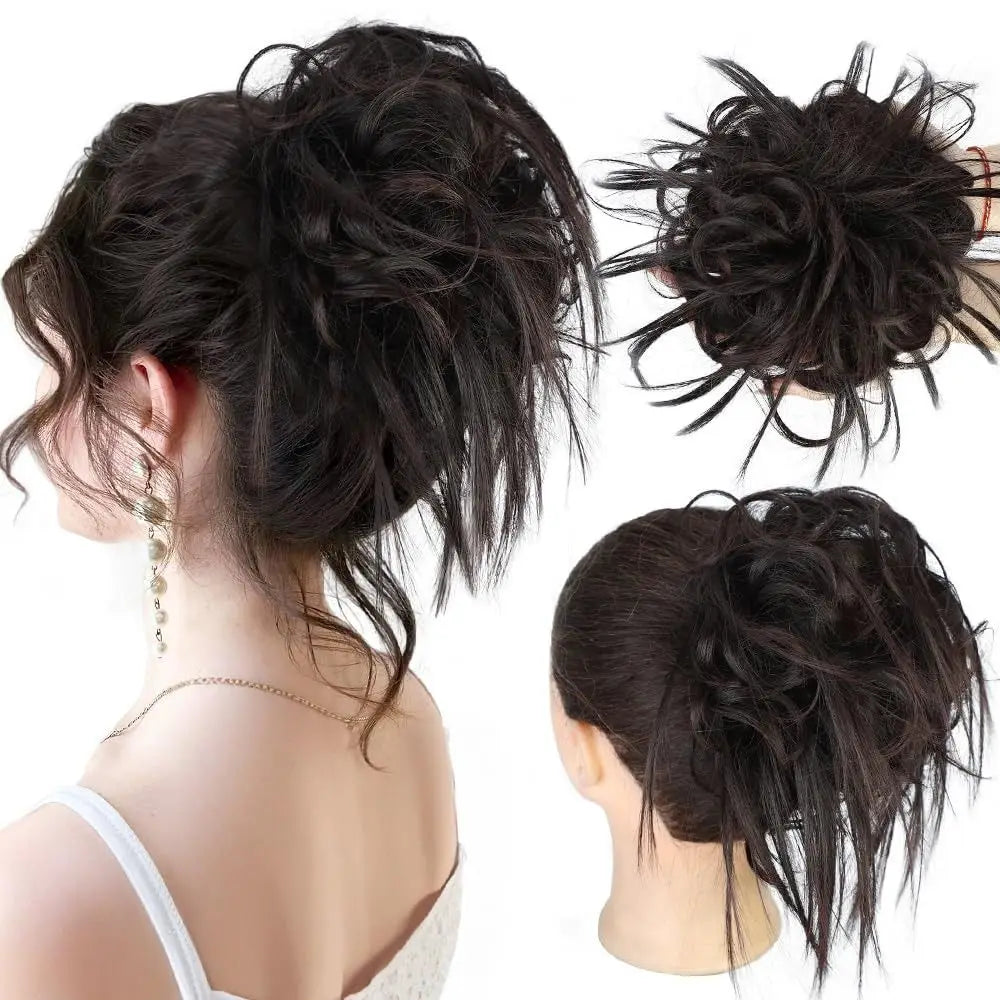 Synthetic Messy Hair Bun Updo Extensions Adjustable Size Ponytail Hairpieces With Elastic Rubber Band Hair Extensions Scrunchies