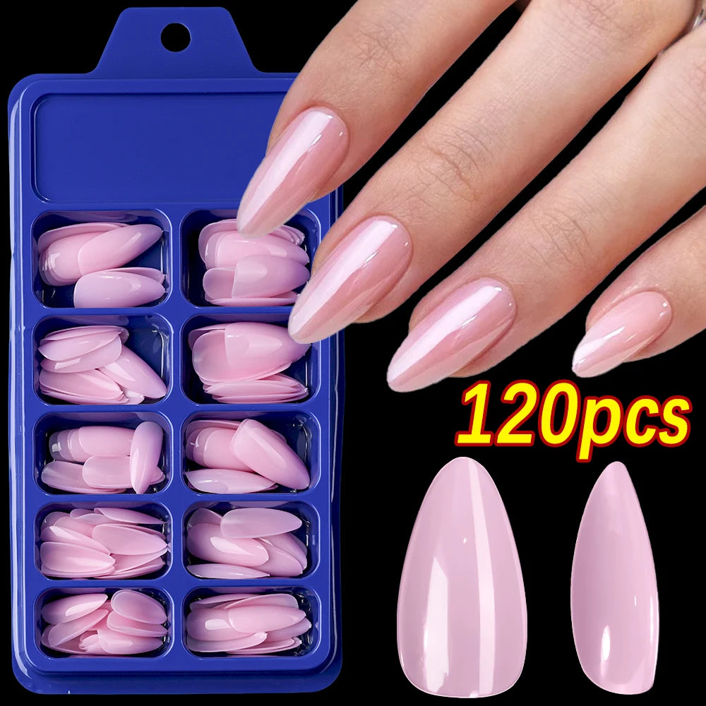 100/120pcs Pink White Press On Nails Medium Trapezoid Acrylic False Nails Full Artificial Fingernails Extension Fake Nail Tips