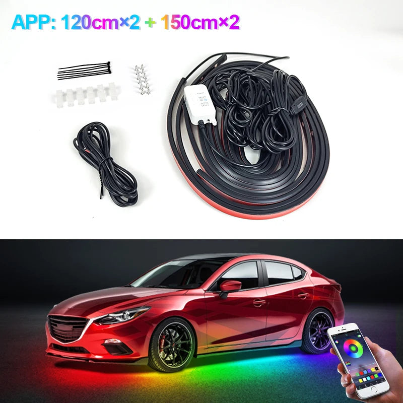 SEAMETAL Car Flexible Underglow Strip Light LED Underbody Remote APP Control RGB Neon Lights Atmosphere Lamp for Auto Decoration