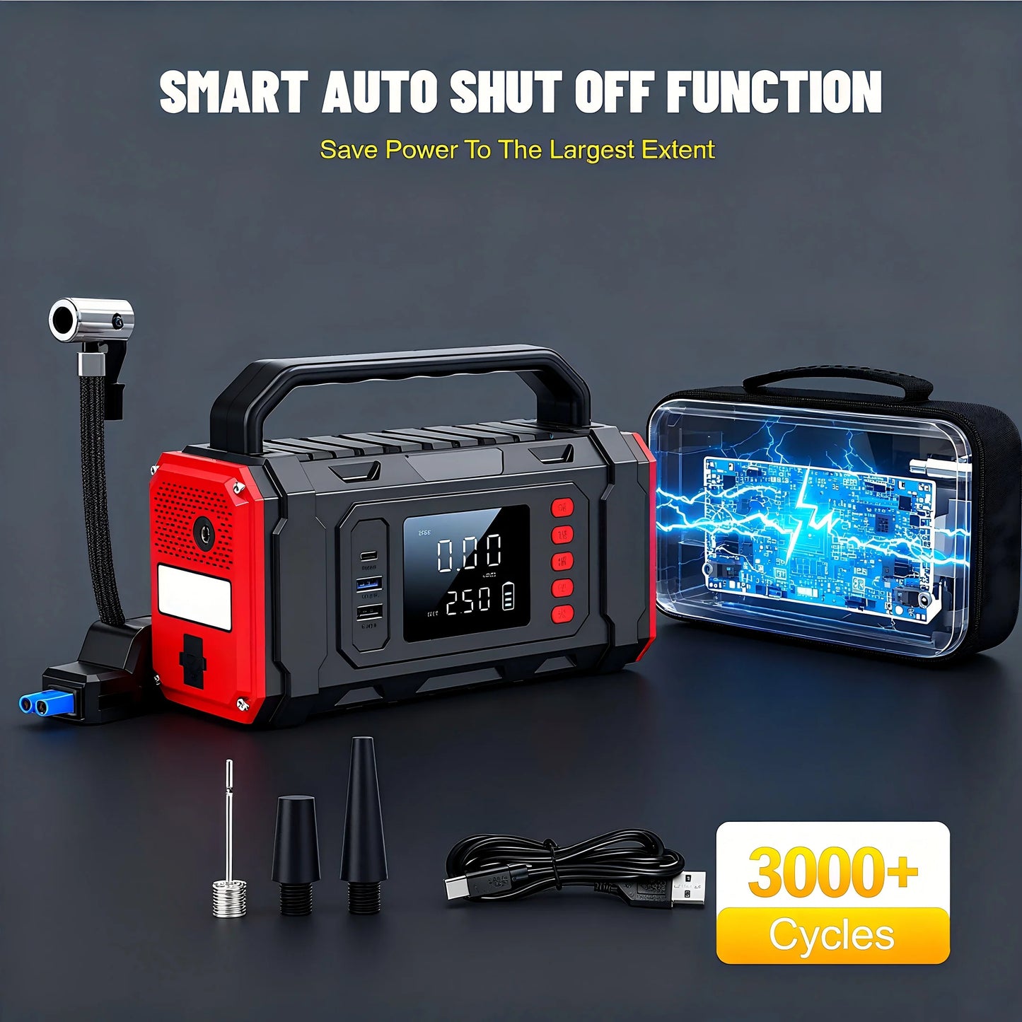 Portable Car Jump Starter Battery LED Light Emergency Tool Kit Power Bank Tire Inflator Lithium Booster for Trucks Starters