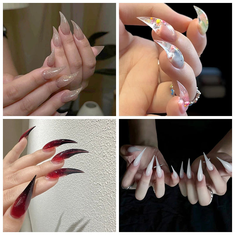 10PCS Handmade Cat Claw Press On Nails Y2K Long  Dragon Shape Claw False Nails Tips Acrylic Fake Nail With Glue Nail Sticker