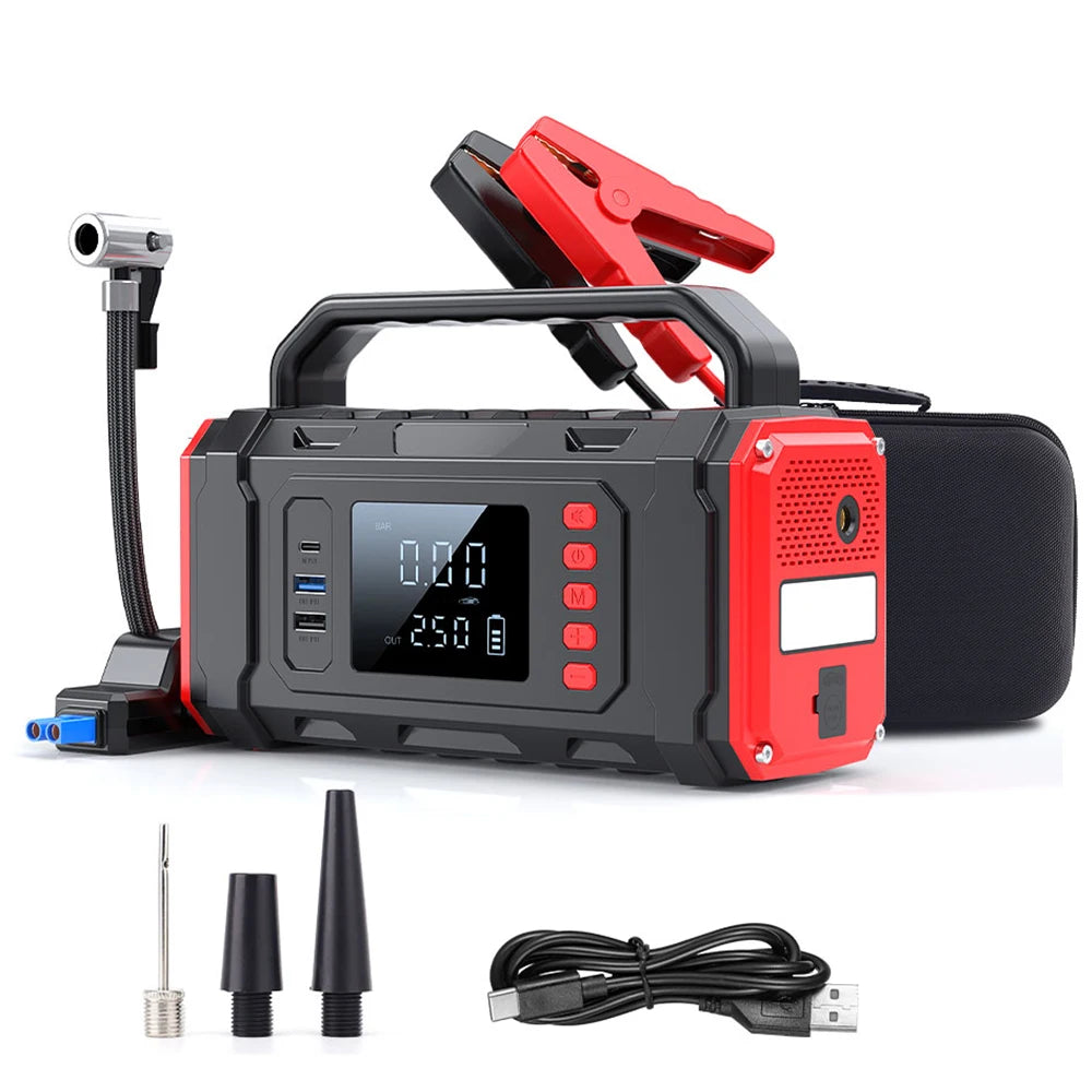 Portable Car Jump Starter Battery LED Light Emergency Tool Kit Power Bank Tire Inflator Lithium Booster for Trucks Starters