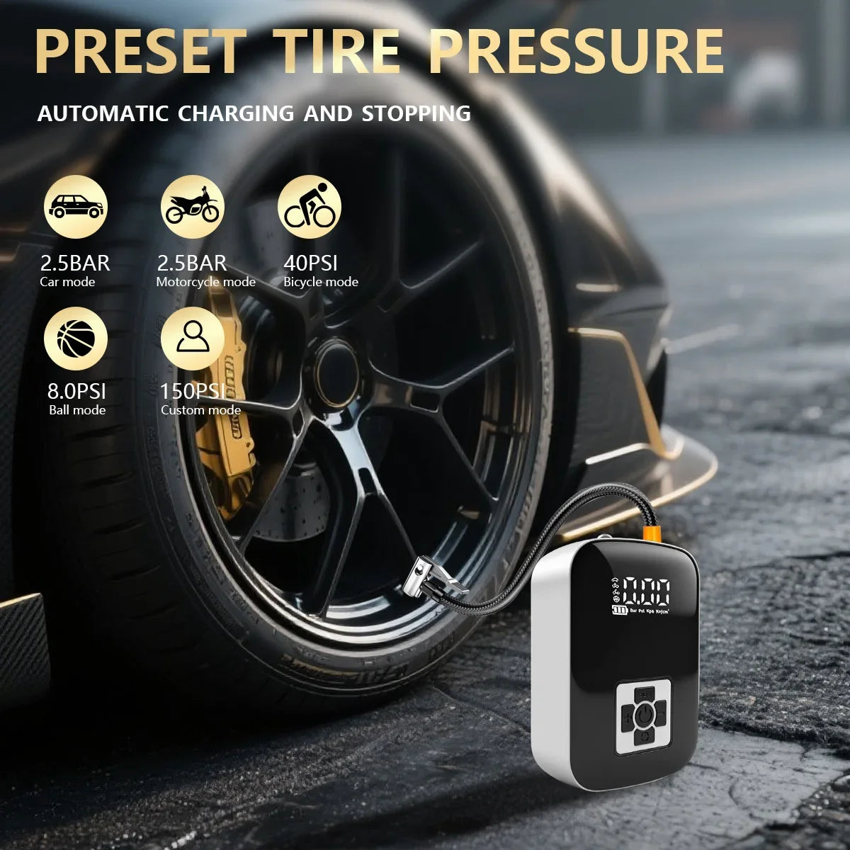 2026 New Rechargeable Portable Led Light Car Tire Inflator Air Compressor For Motorcycle Bicycle Electric Bike