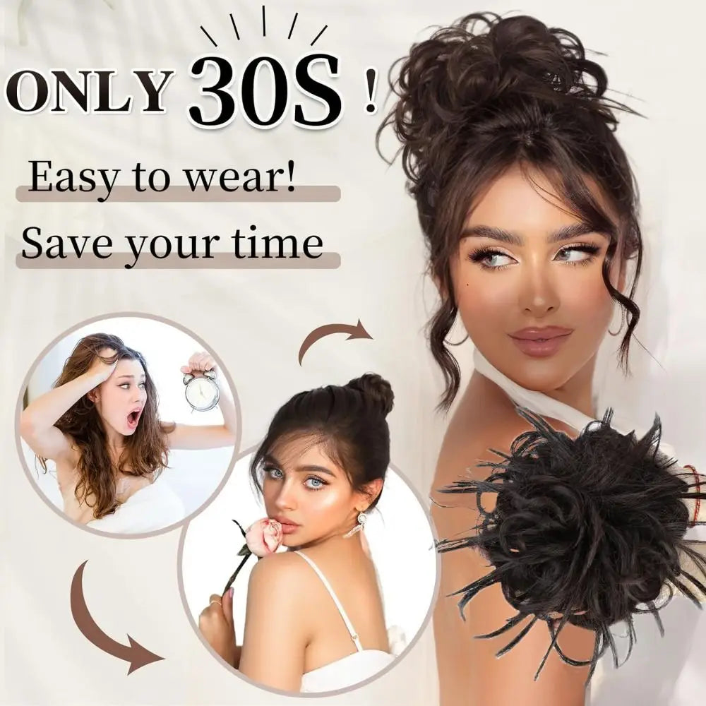 Synthetic Messy Hair Bun Updo Extensions Adjustable Size Ponytail Hairpieces With Elastic Rubber Band Hair Extensions Scrunchies