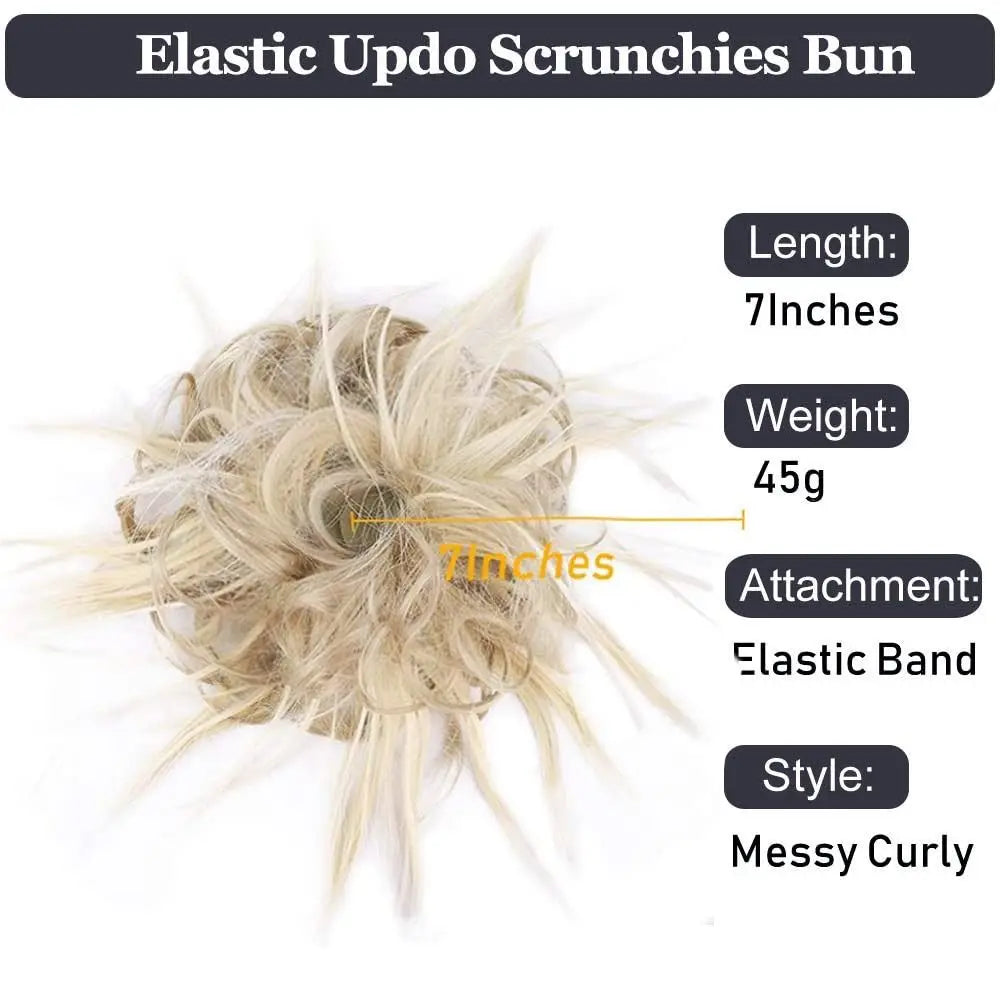 Synthetic Messy Hair Bun Updo Extensions Adjustable Size Ponytail Hairpieces With Elastic Rubber Band Hair Extensions Scrunchies