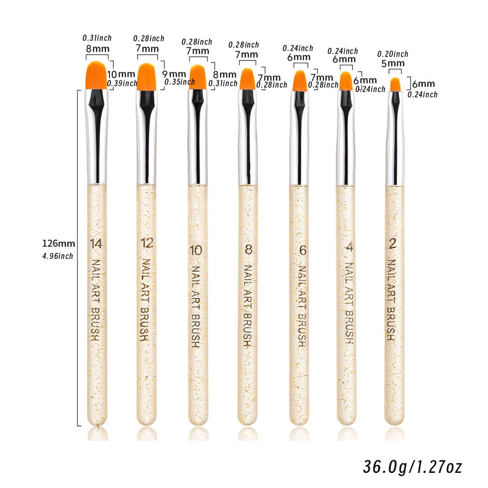 7Pcs Transparent UV Gel Nail Art Brushes Poly Acrylic Nails Extension Builder Painting Pen DIY Draw Design Brush Manicure Tools