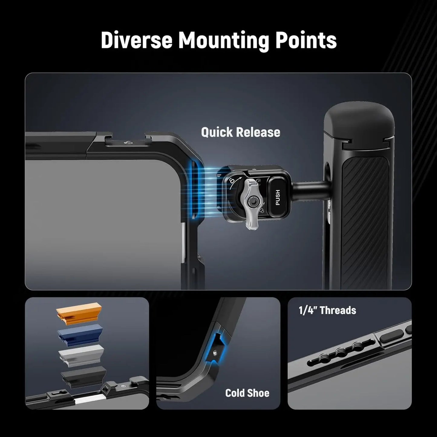 NEEWER Phone Cage for iPhone 17 Pro/Pro Max Quick Release Video Rig Stabilizer with 67mm Filter Ring Accessory