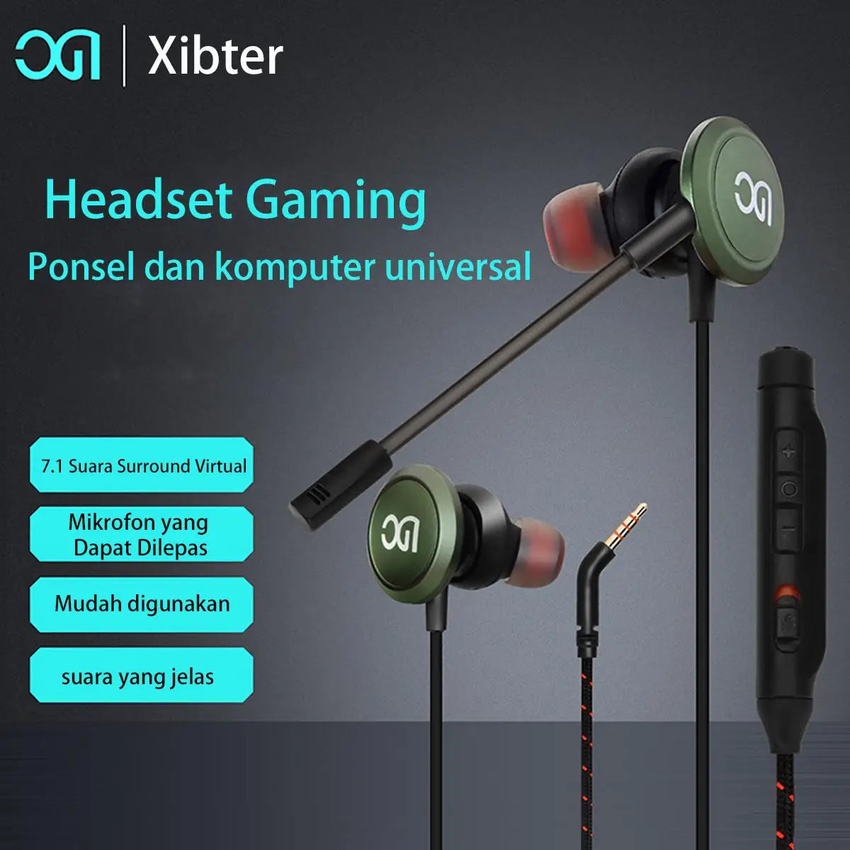 XIBTER H51 Gaming Headset Wired Stereo 3.5mm Headphones Detachable Noise Canceling Mic for PC, PS4,PS5, Xbox 3D Surround Sound