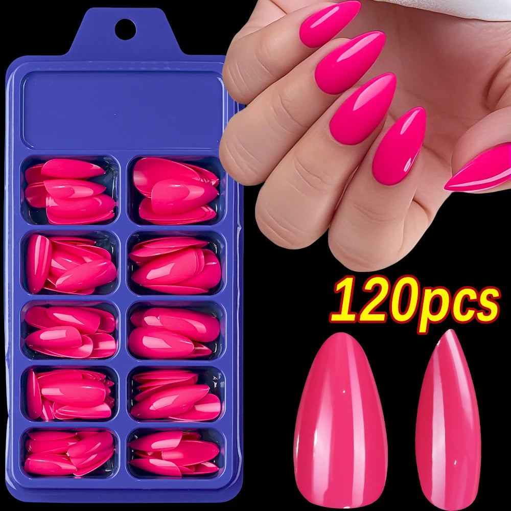 100/120pcs Pink White Press On Nails Medium Trapezoid Acrylic False Nails Full Artificial Fingernails Extension Fake Nail Tips
