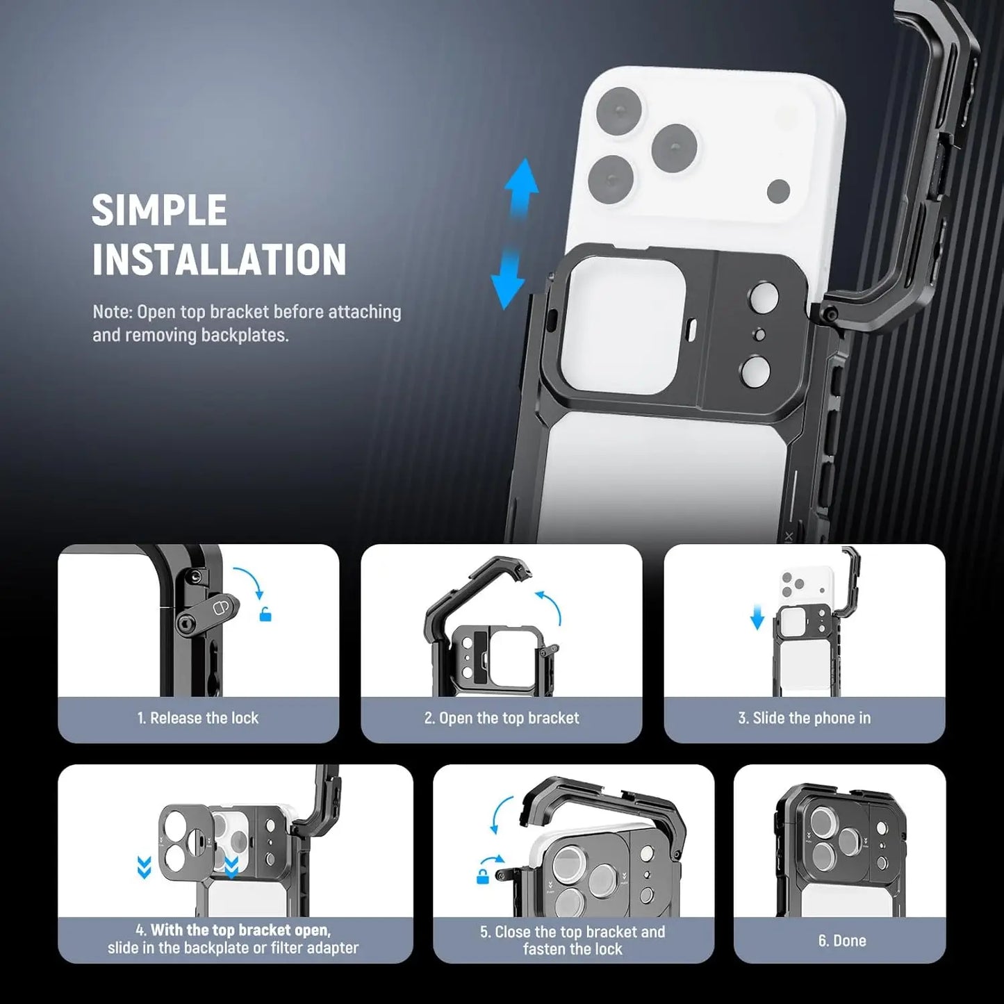 NEEWER Phone Cage for iPhone 17 Pro/Pro Max Quick Release Video Rig Stabilizer with 67mm Filter Ring Accessory