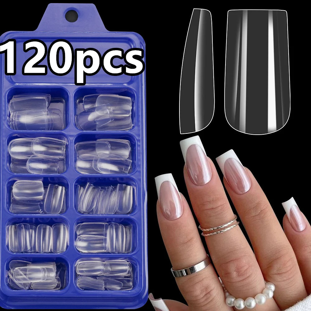 100/120pcs Pink White Press On Nails Medium Trapezoid Acrylic False Nails Full Artificial Fingernails Extension Fake Nail Tips