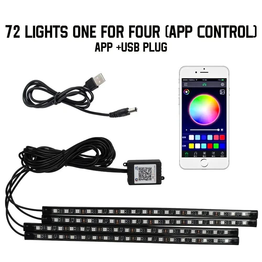 Neon LED RGB Car Underglow Bottom Light Remote/APP Control Flexible Waterproof LED Strip Car Underbody Light Decorative Lamp