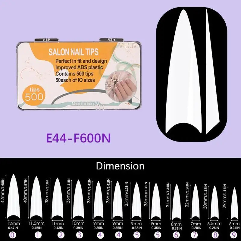 600pcs Stiletto False Nails Press On Acrylic Nail French Half Cover Gel Tips Fake Tips Manicure Supplies DIY Extension Tools