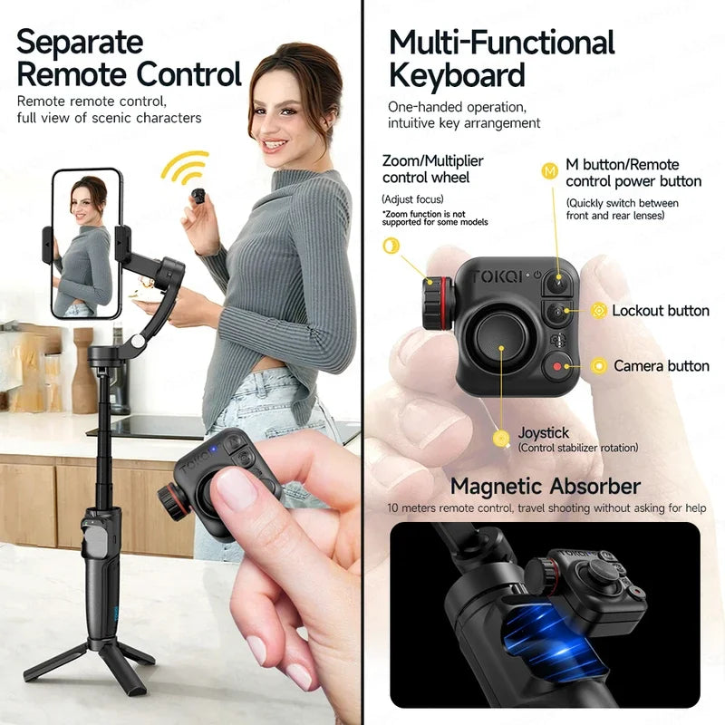 M06 AI Tracking Handheld Gimbal Stabilizer with Fill Light Wireless Lavalier Microphone for iPhone Phone Telescopic Rod