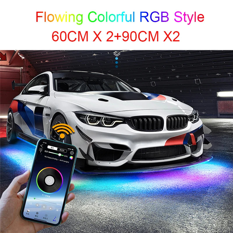 Neon LED RGB Car Underglow Bottom Light Remote/APP Control Flexible Waterproof LED Strip Car Underbody Light Decorative Lamp 12V