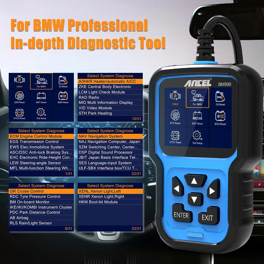 ANCEL BM500 OBD2 Scanner Airbag EPB SAS CBS Reset Full System OBD 2 Diagnostic for BMW Car Diagnostic Tool