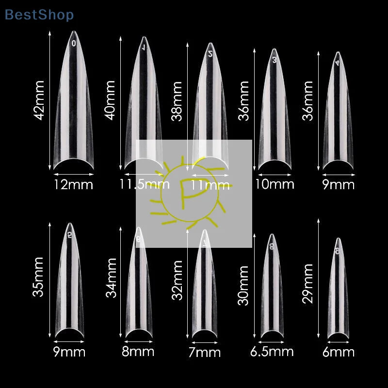 600pcs Stiletto False Nails Press On Acrylic Nail French Half Cover Gel Tips Fake Tips Manicure Supplies DIY Extension Tools