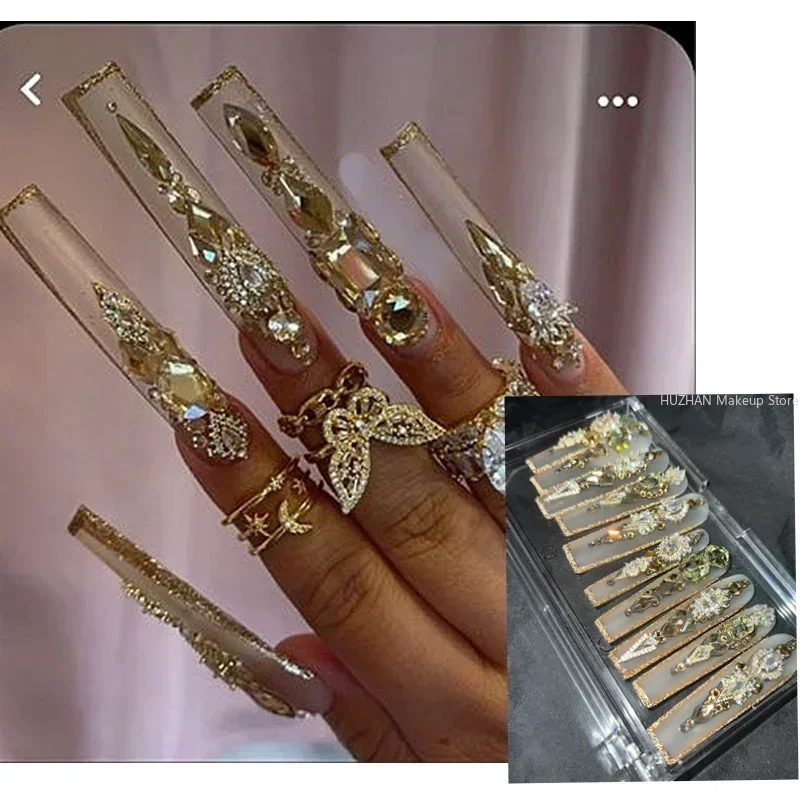 Customize Handmade Extra Long False Nail Tips Glittery Rhinestone 3D Flower Press On Nails Y2K Reusable 3XL Acrylic Fake Nail