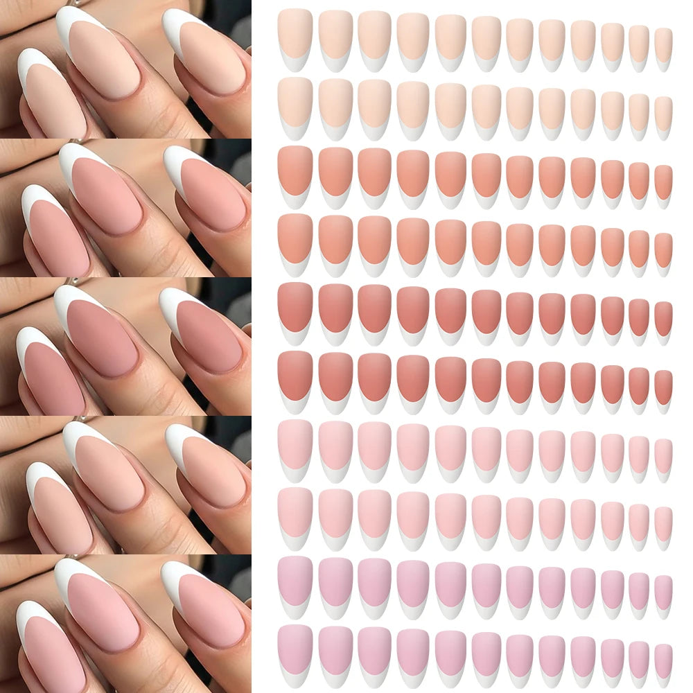 360Pcs/Box Pink Nude Almond French Fake Nails 12 Size Acrylic Soft Gel Tips Press on French Nails Full Cover Wearable False Nail