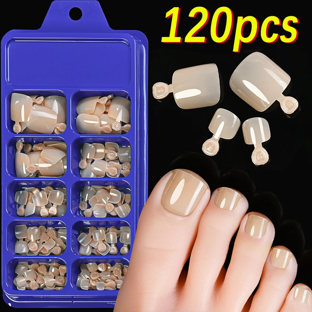 120pcs Square ToeNail Tips - Short French Tip Press On Toenails Pink Soft Gel Toe Nail Tips Full Cover Fake Toe Nail Extensions