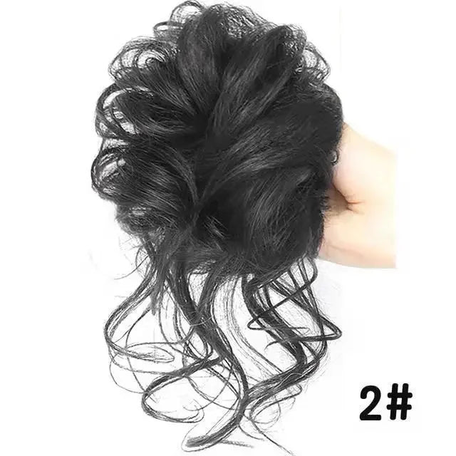 Synthetic Messy Fluffy Hair Bun Tousled Hairpiece Elastic Band Chignon Scrunchie Ponytail Extensions Hair Bow for women 편발