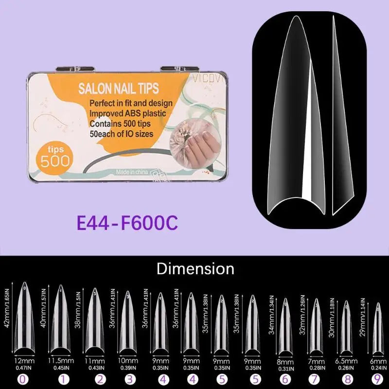 600pcs Stiletto False Nails Press On Acrylic Nail French Half Cover Gel Tips Fake Tips Manicure Supplies DIY Extension Tools