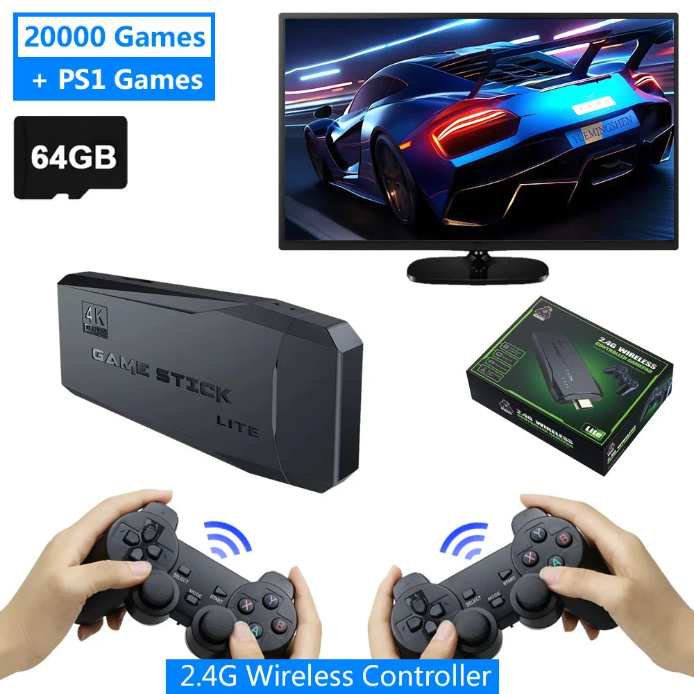 HD Video Game Console Built-in 20000 Retro Games TV Stick 2.4G Wireless Dual Controller Supports PS1/GBA Children Birthday Gift