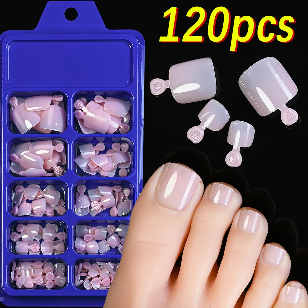 120pcs Square ToeNail Tips - Short French Tip Press On Toenails Pink Soft Gel Toe Nail Tips Full Cover Fake Toe Nail Extensions