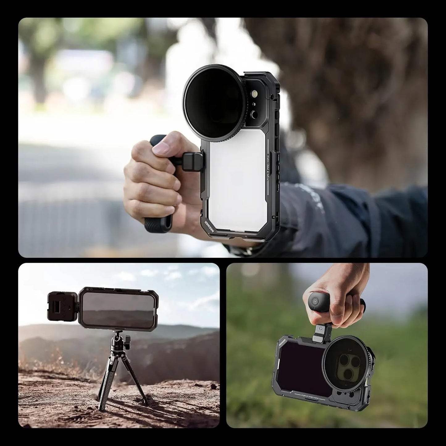 NEEWER Phone Cage for iPhone 17 Pro/Pro Max Quick Release Video Rig Stabilizer with 67mm Filter Ring Accessory