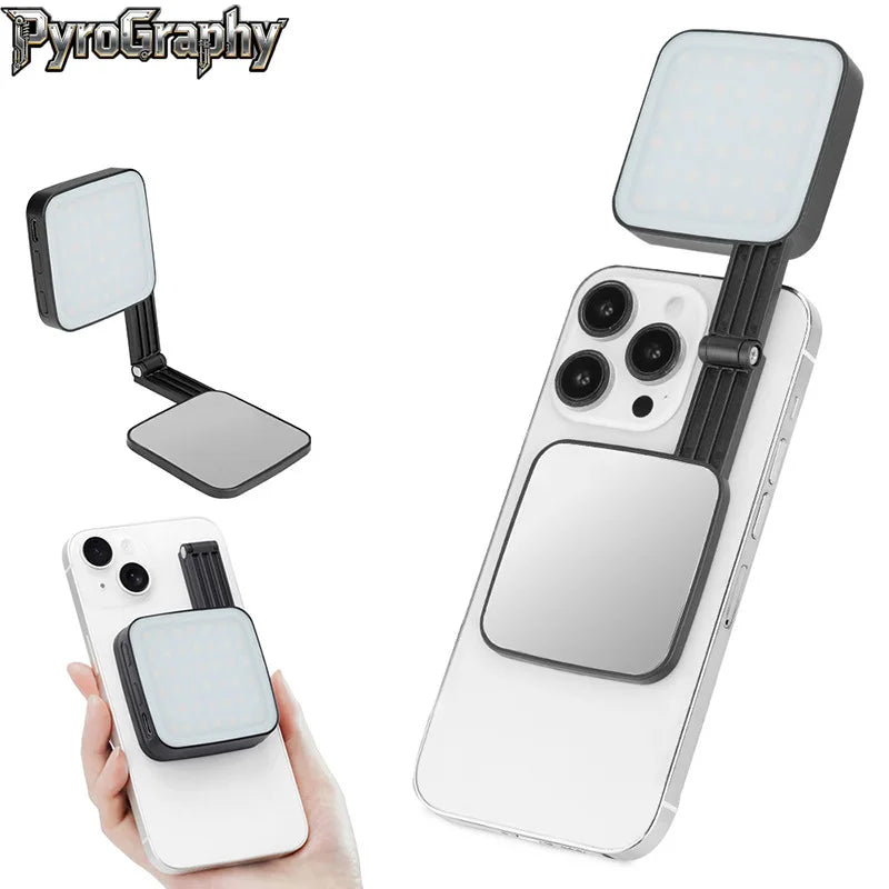 PyroGraphy Magnetic Mobile Phone Photography Filling Light Live Video Mini Ultra-thin LED Selfie Beauty Pocket Light with Mirror