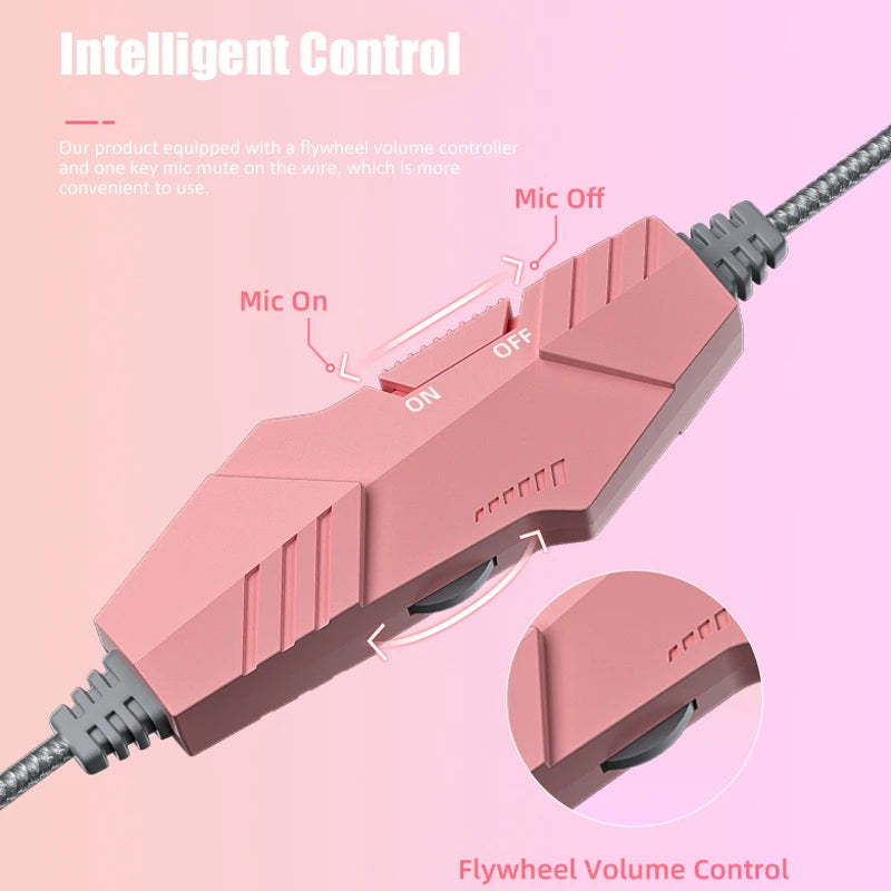 Cute Cat Ear Gaming Headphones with Mic Noise Reduced RGB Pink Girls Headset Gamer Accessories for PS4 Xbox Phone PC Kid Gift