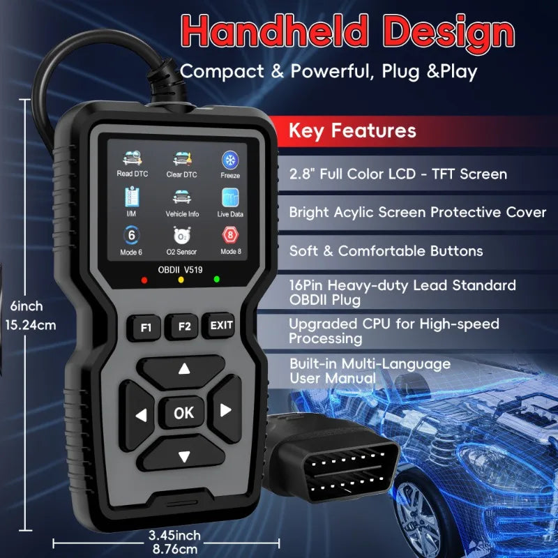 Car OBD2 Scanner Diagnostic Tool V519 Multi-language OBDII Car Voltage Tester Engine Fault Code Scanner Car Code Reader