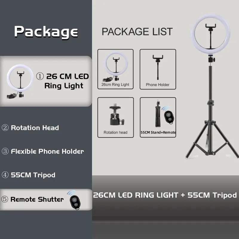 Creator Ring Light Kit with 3 Colors (Tripod + Phone Holder + USB Remote)