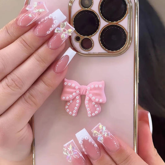 Elevate Your Style with, 24pcs/set Press on nails tips White French & 3D flowers design Acrylic Fake Nail，Fit Perfectly & Medium
