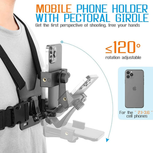 1 Set Adjustable Phone Clip Holder With Chest Strap Fixation Bracket for Sport Camera Mobile Phone Camera Black Holder Accessory