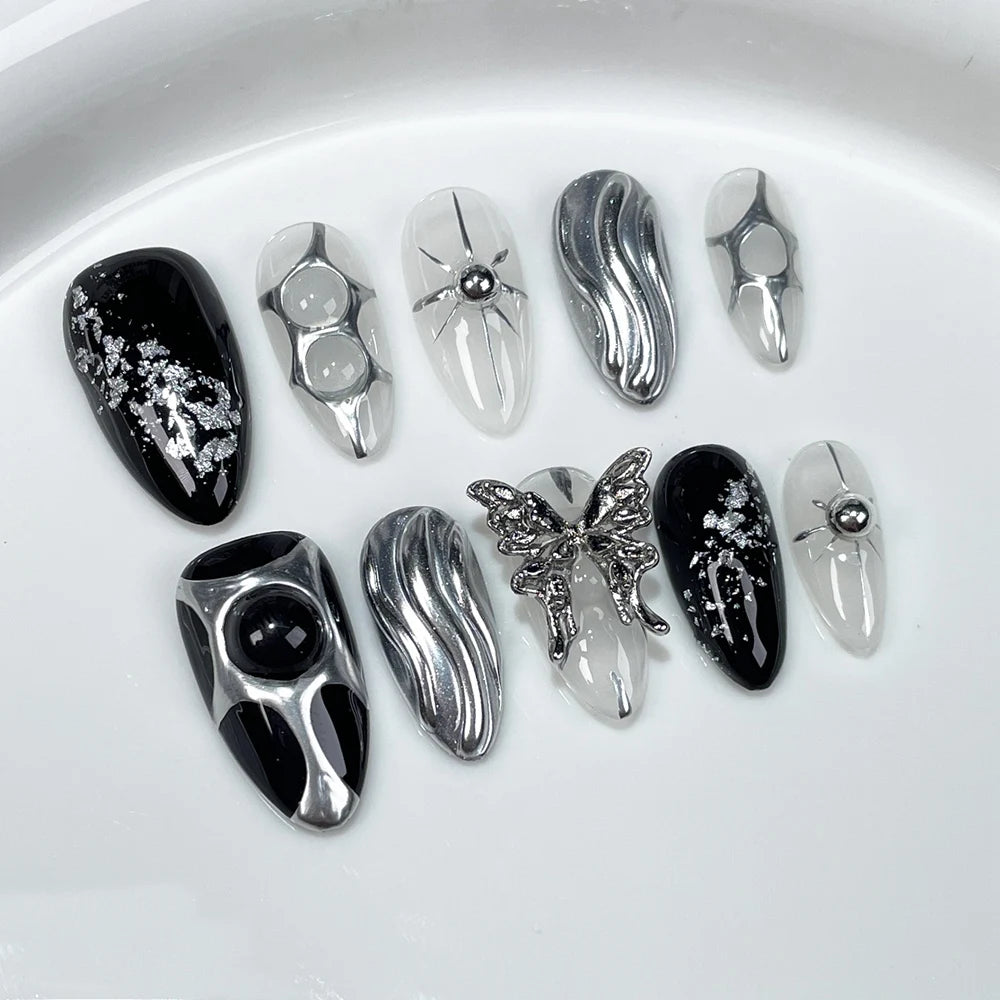 Handmade Almond Press on Nails French Flowers Design Reusable Acrylic False Nails Artifical Nail Tips Manicure Desired Life