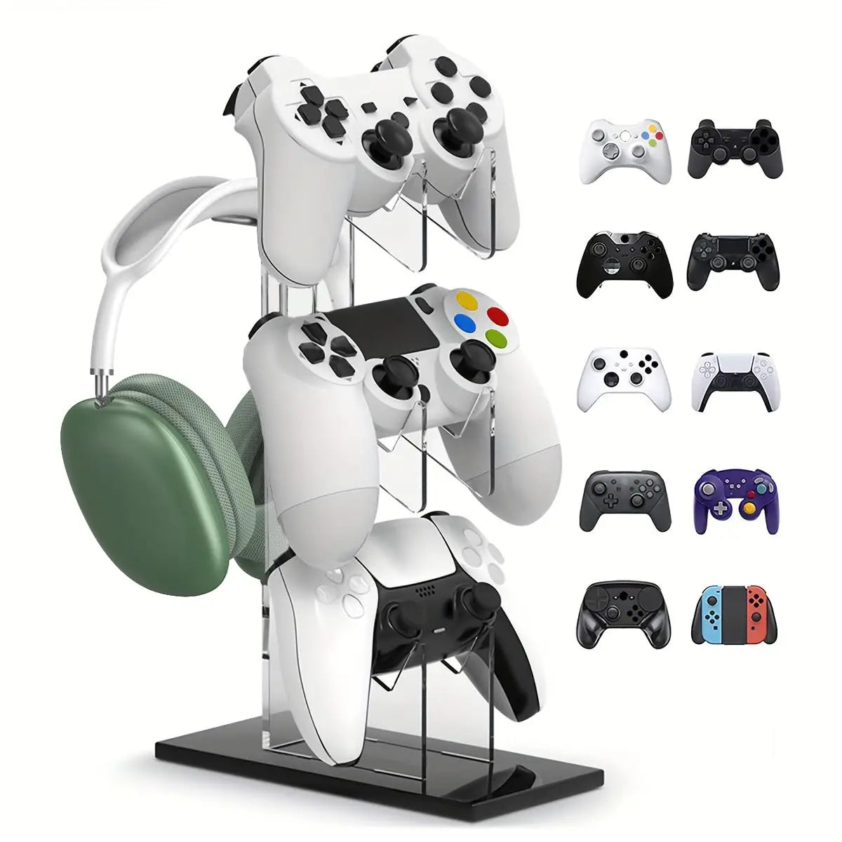 Universal 2/3 Tier Controller Holder and Headset Stand for PS4 PS5 XBOX ONE SWITCH, Controller Stand Gaming Accessories