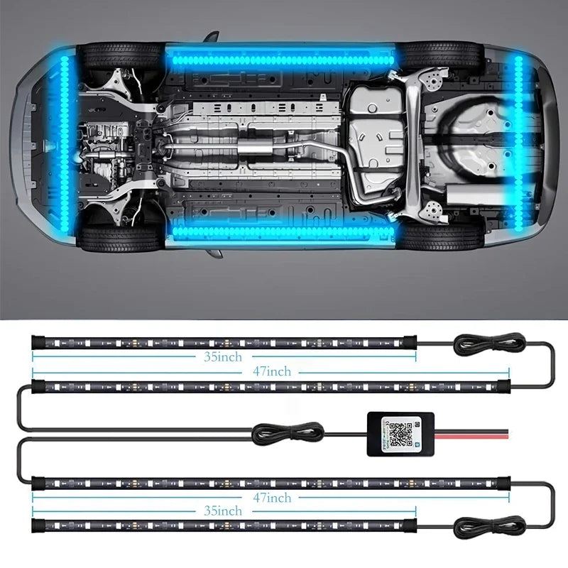 Car Underglow Neon Light Flexible LED Strip Underbody Remote/APP Control RGB Dream Color Auto Decorative Ambient Atmosphere Lamp
