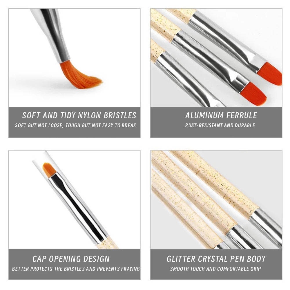7Pcs Transparent UV Gel Nail Art Brushes Poly Acrylic Nails Extension Builder Painting Pen DIY Draw Design Brush Manicure Tools
